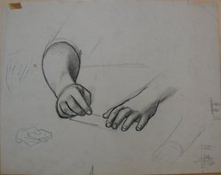 James Brooks (American, 1906-1992). <em>[Untitled] (Two Hands)</em>, n.d. Ink, charcoal and graphite on paper, Sheet: 14 3/16 x 17 15/16 in. (36 x 45.6 cm). Brooklyn Museum, Gift of Charlotte Park Brooks in memory of her husband, James David Brooks, 1996.54.141. © artist or artist's estate (Photo: Brooklyn Museum, CUR.1996.54.141.jpg)