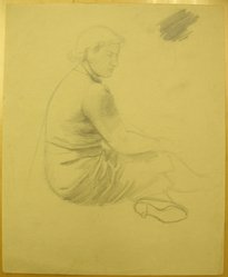 James Brooks (American, 1906-1992). <em>[Untitled] (Seated Woman)</em>, n.d. Graphite and charcoal on paper, Sheet: 16 15/16 x 13 7/8 in. (43 x 35.2 cm). Brooklyn Museum, Gift of Charlotte Park Brooks in memory of her husband, James David Brooks, 1996.54.157. © artist or artist's estate (Photo: Brooklyn Museum, CUR.1996.54.157.jpg)