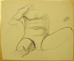 James Brooks (American, 1906-1992). <em>[Untitled] (Seated torso with Legs Spread)</em>, n.d. Ink and graphite on paper, Sheet: 13 15/16 x 16 15/16 in. (35.4 x 43 cm). Brooklyn Museum, Gift of Charlotte Park Brooks in memory of her husband, James David Brooks, 1996.54.159. © artist or artist's estate (Photo: Brooklyn Museum, CUR.1996.54.159.jpg)