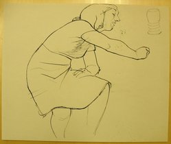 James Brooks (American, 1906-1992). <em>[Untitled] (Woman Seated)</em>, n.d. Ink on paper, Sheet: 13 15/16 x 16 15/16 in. (35.4 x 43 cm). Brooklyn Museum, Gift of Charlotte Park Brooks in memory of her husband, James David Brooks, 1996.54.163. © artist or artist's estate (Photo: Brooklyn Museum, CUR.1996.54.163.jpg)