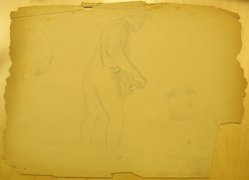 James Brooks (American, 1906-1992). <em>[Untitled] (One Partially Clothed Figure)</em>, n.d. Graphite on paper, Sheet: 16 3/4 x 23 1/8 in. (42.5 x 58.7 cm). Brooklyn Museum, Gift of Charlotte Park Brooks in memory of her husband, James David Brooks, 1996.54.170. © artist or artist's estate (Photo: Brooklyn Museum, CUR.1996.54.170.jpg)