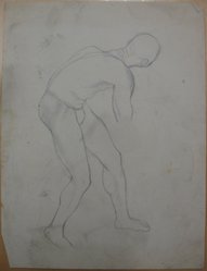 James Brooks (American, 1906-1992). <em>[Untitled] (Nude Figure Bending)</em>, n.d. Graphite on paper, Sheet: 21 x 16 in. (53.3 x 40.6 cm). Brooklyn Museum, Gift of Charlotte Park Brooks in memory of her husband, James David Brooks, 1996.54.177. © artist or artist's estate (Photo: Brooklyn Museum, CUR.1996.54.177.jpg)