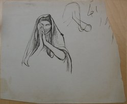 James Brooks (American, 1906-1992). <em>[Untitled] (Woman in Shroud and Hands in Prayer)</em>, n.d. Ink on paper, Sheet: 18 13/16 x 22 1/2 in. (47.8 x 57.2 cm). Brooklyn Museum, Gift of Charlotte Park Brooks in memory of her husband, James David Brooks, 1996.54.182. © artist or artist's estate (Photo: Brooklyn Museum, CUR.1996.54.182.jpg)