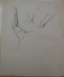 James Brooks (American, 1906-1992). <em>[Untitled] (Three Sections of Back and Arms)</em>, n.d. Graphite on paper, Sheet: 16 15/16 x 13 7/8 in. (43 x 35.2 cm). Brooklyn Museum, Gift of Charlotte Park Brooks in memory of her husband, James David Brooks, 1996.54.185. © artist or artist's estate (Photo: Brooklyn Museum, CUR.1996.54.185.jpg)