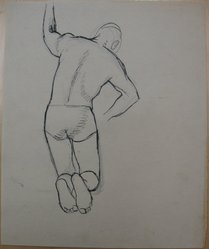 James Brooks (American, 1906-1992). <em>[Untitled] (Kneeling Figure from Behind)</em>, n.d. Ink and graphite on paper, Sheet: 16 7/8 x 13 7/8 in. (42.9 x 35.2 cm). Brooklyn Museum, Gift of Charlotte Park Brooks in memory of her husband, James David Brooks, 1996.54.190. © artist or artist's estate (Photo: Brooklyn Museum, CUR.1996.54.190.jpg)