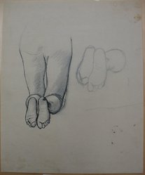 James Brooks (American, 1906-1992). <em>[Untitled] (Legs Kneeling and Feet)</em>, n.d. Ink and graphite on paper, Sheet: 16 15/16 x 13 7/8 in. (43 x 35.2 cm). Brooklyn Museum, Gift of Charlotte Park Brooks in memory of her husband, James David Brooks, 1996.54.191. © artist or artist's estate (Photo: Brooklyn Museum, CUR.1996.54.191.jpg)