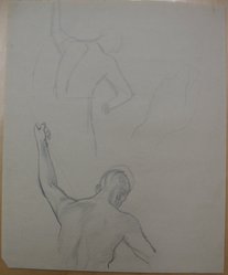James Brooks (American, 1906-1992). <em>[Untitled] (Two Half Figures as Seen from Behind and a Hand)</em>, n.d. Graphite on paper, Sheet: 16 15/16 x 13 7/8 in. (43 x 35.2 cm). Brooklyn Museum, Gift of Charlotte Park Brooks in memory of her husband, James David Brooks, 1996.54.192. © artist or artist's estate (Photo: Brooklyn Museum, CUR.1996.54.192.jpg)