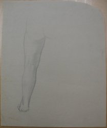 James Brooks (American, 1906-1992). <em>[Untitled] (Left Leg from Behind)</em>, n.d. Graphite on paper, Sheet (irregular): 16 15/16 x 13 13/16 in. (43 x 35.1 cm). Brooklyn Museum, Gift of Charlotte Park Brooks in memory of her husband, James David Brooks, 1996.54.197. © artist or artist's estate (Photo: Brooklyn Museum, CUR.1996.54.197.jpg)