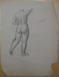 James Brooks (American, 1906-1992). <em>[Untitled] Full Length Nude Woman as Seen from Behind</em>, n.d. Ink and charcoal on paper, Sheet (irregular): 23 13/16 x 18 1/16 in. (60.5 x 45.9 cm). Brooklyn Museum, Gift of Charlotte Park Brooks in memory of her husband, James David Brooks, 1996.54.199. © artist or artist's estate (Photo: Brooklyn Museum, CUR.1996.54.199.jpg)
