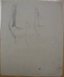 James Brooks (American, 1906-1992). <em>[Untitled] (Three Left Arms Holding a Vertical Pole)</em>, n.d. Graphite and charcoal on paper, Sheet: 16 15/16 x 13 13/16 in. (43 x 35.1 cm). Brooklyn Museum, Gift of Charlotte Park Brooks in memory of her husband, James David Brooks, 1996.54.208. © artist or artist's estate (Photo: Brooklyn Museum, CUR.1996.54.208.jpg)