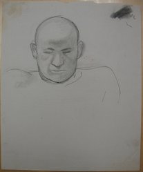 James Brooks (American, 1906-1992). <em>[Untitled] (Bald Male as Seen from Above)</em>, n.d. Ink, charcoal and graphite on paper, Sheet (irregular): 16 15/16 x 13 15/16 in. (43 x 35.4 cm). Brooklyn Museum, Gift of Charlotte Park Brooks in memory of her husband, James David Brooks, 1996.54.216. © artist or artist's estate (Photo: Brooklyn Museum, CUR.1996.54.216.jpg)