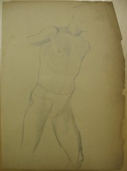 James Brooks (American, 1906-1992). <em>[Untitled] (Male Figure in Briefs)</em>, n.d. Graphite on paper, Sheet (irregular): 19 5/8 x 14 1/4 in. (49.8 x 36.2 cm). Brooklyn Museum, Gift of Charlotte Park Brooks in memory of her husband, James David Brooks, 1996.54.223. © artist or artist's estate (Photo: Brooklyn Museum, CUR.1996.54.223.jpg)