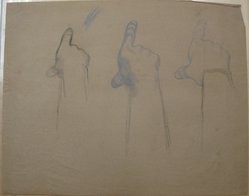James Brooks (American, 1906-1992). <em>[Untitled] (Three Upraised Right Arms)</em>, n.d. Graphite and charcoal on paper, Sheet: 18 5/16 x 23 in. (46.5 x 58.4 cm). Brooklyn Museum, Gift of Charlotte Park Brooks in memory of her husband, James David Brooks, 1996.54.236. © artist or artist's estate (Photo: Brooklyn Museum, CUR.1996.54.236.jpg)