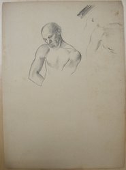 James Brooks (American, 1906-1992). <em>[Untitled] (Three Quarter Study of Figure Less the Left Arm)</em>, n.d. Graphite and charcoal on paper, Sheet: 19 5/8 x 14 1/4 in. (49.8 x 36.2 cm). Brooklyn Museum, Gift of Charlotte Park Brooks in memory of her husband, James David Brooks, 1996.54.240. © artist or artist's estate (Photo: Brooklyn Museum, CUR.1996.54.240.jpg)