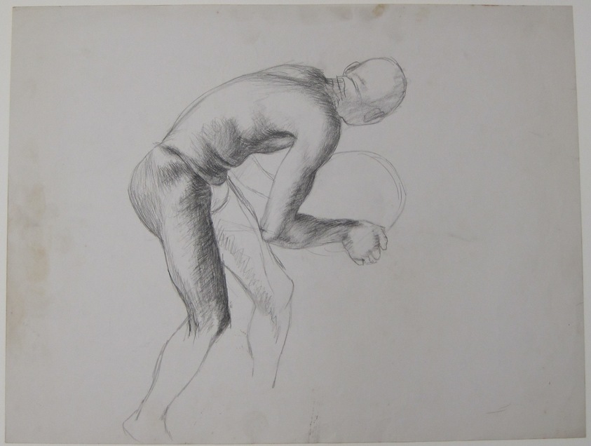 James Brooks (American, 1906–1992). <em>[Untitled] (Nude Male in Profile)</em>, n.d. Graphite and charcoal(?) on paper, Sheet: 16 x 21 in. (40.6 x 53.3 cm). Brooklyn Museum, Gift of Charlotte Park Brooks in memory of her husband, James David Brooks, 1996.54.31. © artist or artist's estate (Photo: Brooklyn Museum, CUR.1996.54.31.jpg)