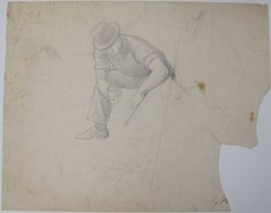 James Brooks (American, 1906-1992). <em>[Untitled] (Kneeling Man)</em>, n.d. Graphite on paper, Sheet: 18 13/16 x 23 7/8 in. (47.8 x 60.6 cm). Brooklyn Museum, Gift of Charlotte Park Brooks in memory of her husband, James David Brooks, 1996.54.6. © artist or artist's estate (Photo: Brooklyn Museum, CUR.1996.54.6.jpg)