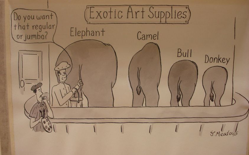 Jim Meadows. <em>Exotic Art Supplies</em>, 1999. Pen and ink on paper, 10 11/16 x 7 7/8 in.  (27.1 x 20.0 cm). Brooklyn Museum, Mary Smith Dorward Fund, 2001.100. © artist or artist's estate (Photo: Brooklyn Museum, CUR.2001.100_MV_photograph.jpg)