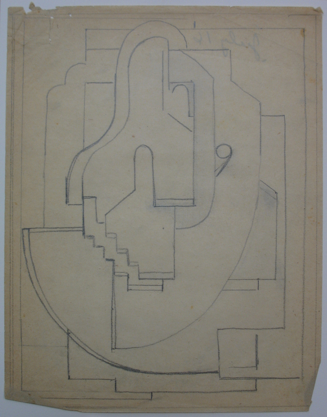 Blanche Lazzell (American, 1879–1956). <em>Sketch for Abstract Composition</em>, 1924. Graphite on paper, Sheet: 10 5/8 x 8 1/4 in. (27 x 21 cm). Brooklyn Museum, Gift of Dr. Abram Kanof and Theodore Keel, by exchange, Charles Stewart Smith Memorial Fund, and Dick S. Ramsay Fund, 2006.43.10. © artist or artist's estate (Photo: Brooklyn Museum, CUR.2006.43.10.jpg)