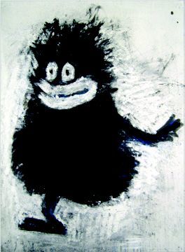 Joyce Pensato (American, 1941-2019). <em>Psycho-Killer Felix</em>, 2005. Lithograph with charcoal, pastel, fixative, and distressing handworking on paper, 30 x 22 in. (76.2 x 55.9 cm). Brooklyn Museum, Gift of Exit Art, 2013.30.14. © artist or artist's estate (Photo: Image courtesy of Exit Art, CUR.2013.30.14_Exit_Art_photo.jpg)