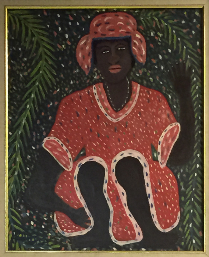 Gerard Fortune (Haitian, born 1933). <em>Woman in Red</em>, ca. 1984. Acrylic on canvas, sight: 19 3/4 x 15 1/2 in. (50.2 x 39.4 cm). Brooklyn Museum, Gift of Vivian D. Hewitt, 2015.14.5. © artist or artist's estate (Photo: Brooklyn Museum, CUR.2015.14.5.jpg)