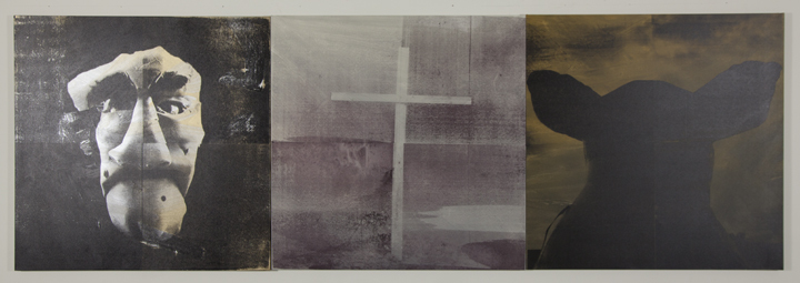 The Bruce High Quality Foundation. <em>Father, Son, and Holy Ghost</em>, 2012. Silkscreen, acrylic paint on canvas, panel (each): 60 x 60 in. (152.4 x 152.4 cm). Brooklyn Museum, Gift of Stefan Simchowitz, 2015.19a-c. © artist or artist's estate (Photo: Image courtesy of the artist, CUR.2015.19a-c_artist_photograph.jpg)