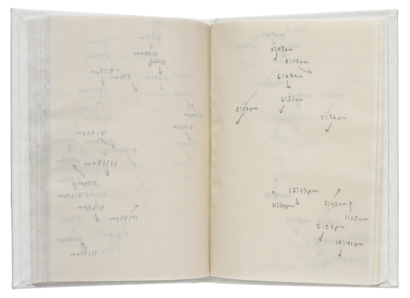 Annabel Daou (Lebanese, born 1967). <em>Book of Hours - One</em>, 2006. Hand bound book with graphite, 5 × 3 1/2 × 1/2 in. (12.7 × 8.9 × 1.3 cm). Brooklyn Museum, Gift of Sarah-Ann and Werner H. Kramarsky, 2017.31.5. © artist or artist's estate (Photo: Image courtesy of Werner H. Kramarsky, CUR.2017.31.5_open_pages_view03_Kramarsky_photograph.jpg)