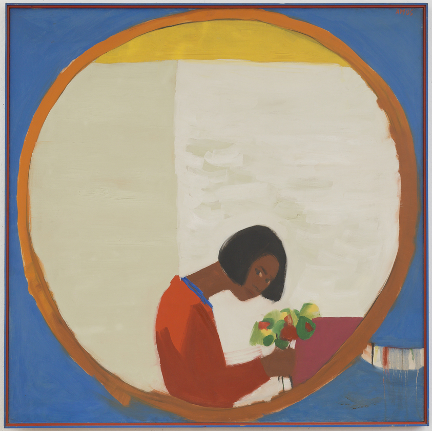 Emma Amos (American, 1937–2020). <em>Flower Sniffer</em>, 1966. Oil on canvas, 50 × 50 in. (127 × 127 cm). Brooklyn Museum, William K. Jacobs, Jr. Fund, 2017.35. © artist or artist's estate (Photo: , CUR.2017.35.jpg)