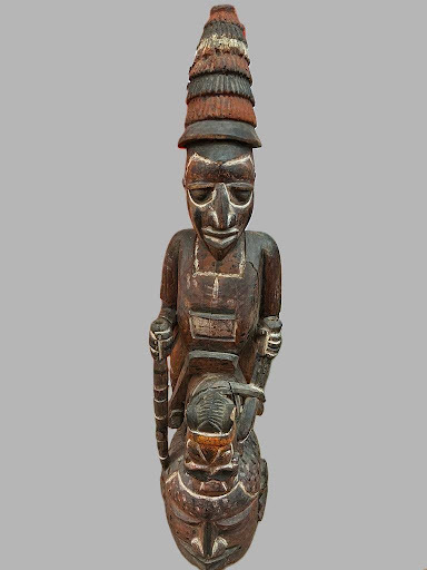 Yor&ugrave;b&aacute;. <em>Epa Mask with Horse Rider
</em>, 20th century. wood, pigment, 44 1/4 x 10 1/2 x 13 in. (112.4 x 26.7 x 33 cm). Brooklyn Museum, Gift of Liren Wei, 2025.85.3 (Photo: Courtesy of Liren Wei, CUR.2025.85.3_front01.jpg)