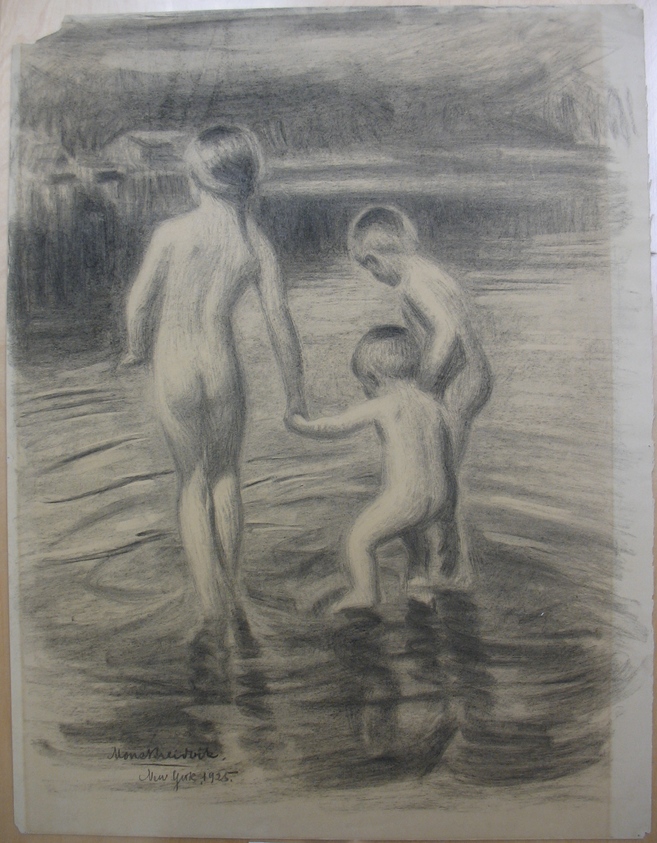 Mons Breidvik (American, 1881–1950). <em>Children Bathing</em>, 1925. Chalk or charcoal on paper, Sheet: 29 3/4 x 22 7/8 in. (75.6 x 58.1 cm). Brooklyn Museum, Museum Collection Fund, 26.421. © artist or artist's estate (Photo: Brooklyn Museum, CUR.26.421.jpg)