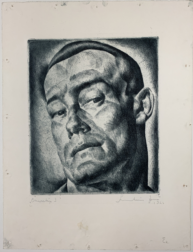 Jeno Simkovics (Hungarian). <em>Self Portrait</em>, 1925. Etching, plate: 9 3/8 x 7 13/16 in. (23.8 x 19.9 cm). Brooklyn Museum, 27.54. © artist or artist's estate (Photo: , CUR.27.54.jpg)