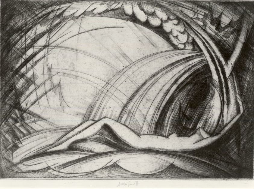 Jules André Smith. <em>The Torrent</em>. Etching on paper, 7 9/16 x 10 7/8 in. (19.2 x 27.7 cm). Brooklyn Museum, Frank Sherman Benson Fund, 31.154. © artist or artist's estate (Photo: Brooklyn Museum, CUR.31.154.jpg)