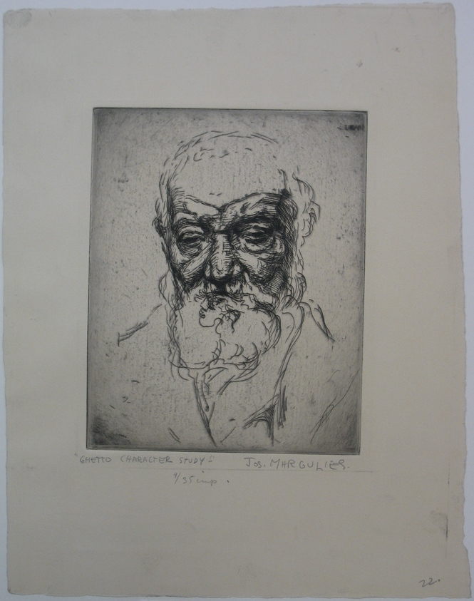 Joseph Margulies (American, 1896–1984). <em>Ghetto Character Study</em>, n.d. Etching on cream-colored wove paper, Sheet: 12 7/8 x 10 3/16 in. (32.7 x 25.9 cm). Brooklyn Museum, Gift of the Brooklyn Society of Ethical Culture, 31.215. © artist or artist's estate (Photo: Brooklyn Museum, CUR.31.215.jpg)