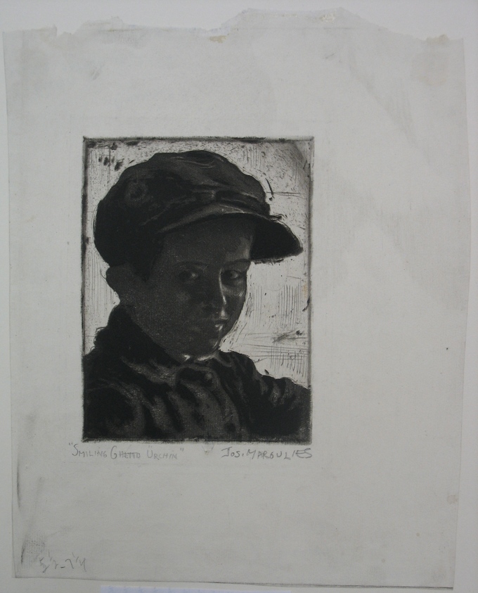 Joseph Margulies (American, 1896–1984). <em>Smiling Ghetto Urchin</em>, n.d. Etching on laid paper, Sheet (irregular): 11 3/4 x 9 in. (29.8 x 22.9 cm). Brooklyn Museum, Gift of the Brooklyn Society of Ethical Culture, 31.221. © artist or artist's estate (Photo: Brooklyn Museum, CUR.31.221.jpg)