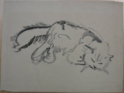 Helen West Heller (American, 1872-1955). <em>Cat</em>, 1932. Brush and ink sketch on paper, Sheet: 13 1/16 x 17 5/16 in. (33.2 x 44 cm). Brooklyn Museum, Museum Collection Fund, 32.477. © artist or artist's estate (Photo: Brooklyn Museum, CUR.32.477.jpg)