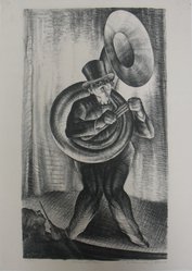 Alexander Zerdini Kruse (American, 1888-1972). <em>Musical Clown</em>, 20th century. Lithograph on white wove paper, Sheet: 15 3/4 x 11 3/16 in. (40 x 28.4 cm). Brooklyn Museum, Gift of George Z. Medalie, 33.136.5. © artist or artist's estate (Photo: Brooklyn Museum, CUR.33.136.5.jpg)