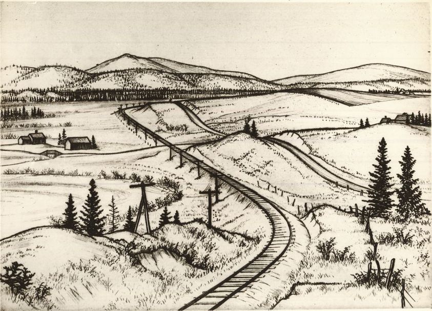 Andrew R. Butler (American, 1896–ca.1979). <em>Mount Holly, Vermont</em>, 1933. Etching and drypoint on white laid paper, 7 7/16 x 10 7/16 in. (18.9 x 26.5 cm). Brooklyn Museum, Museum Collection Fund, 35.831. © artist or artist's estate (Photo: Brooklyn Museum, CUR.35.831.jpg)