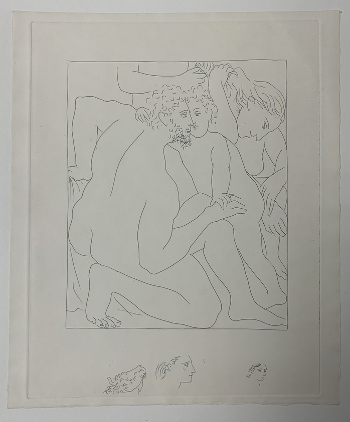 Pablo Picasso (Spanish, 1881-1973). <em>Deucalion et Pyrrha créent un nouveau genre humain</em>, 1930. Etching on Japan paper, laid down on mat board with tape at left edge, Sheet: 12 15/16 x 10 in. (32.9 x 25.4 cm). Brooklyn Museum, By exchange, 36.915.2. © artist or artist's estate (Photo: Brooklyn Museum, CUR.36.915.2.jpg)