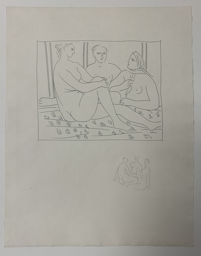 Pablo Picasso (Spanish, 1881-1973). <em>Trois femmes nues</em>, 1931. Etching on Japan paper, laid down on mat board with tape at left edge, Sheet: 13 x 9 7/8 in. (33 x 25.1 cm). Brooklyn Museum, By exchange, 36.915.7. © artist or artist's estate (Photo: Brooklyn Museum, CUR.36.915.7.jpg)