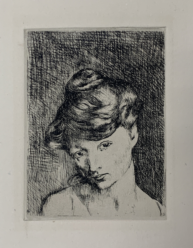 Pablo Picasso (Spanish, 1881-1973). <em>Tête de Femme</em>, 1905. Etching on wove paper, Sheet: 20 1/16 x 14 in. (51 x 35.6 cm). Brooklyn Museum, 37.22. © artist or artist's estate (Photo: Brooklyn Museum, CUR.37.22.jpg)