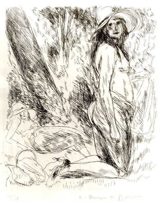 André Dunoyer de Segonzac (French, 1884–1974). <em>Le Modèle a Genoux (or Nu a Genoux)</em>, 1924. Etching on wove paper, Image: 2 15/16 x 7 15/16 in. (7.4 x 20.1 cm). Brooklyn Museum, By exchange, 37.8. © artist or artist's estate (Photo: Brooklyn Museum, CUR.37.8.jpg)