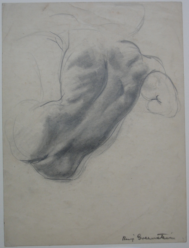 Benjamin "Benno" Greenstein (American, 1901–1980). <em>A Torso in a Half Reclining Position</em>, n.d. Graphite on paper, Sheet: 10 3/8 x 7 3/4 in. (26.4 x 19.7 cm). Brooklyn Museum, Anonymous gift, 38.186. © artist or artist's estate (Photo: Brooklyn Museum, CUR.38.186.jpg)