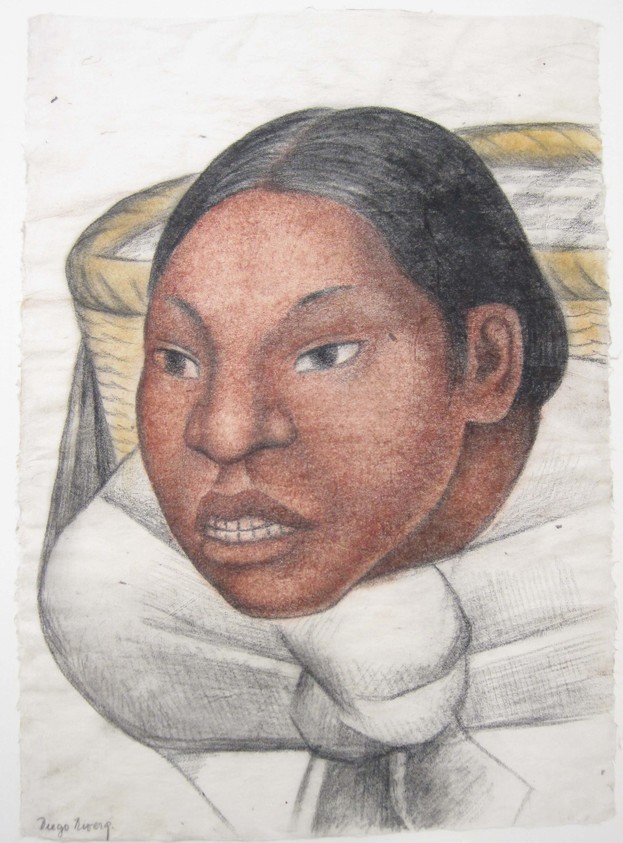 Diego Rivera (Mexican, 1886-1957). <em>Indian Woman</em>, n.d. Charcoal and colored crayon or chalk on paper, sheet: 15 1/2 x 10 15/16 in. (39.4 x 27.8 cm). Brooklyn Museum, Carll H. de Silver Fund, 38.38. © artist or artist's estate (Photo: Brooklyn Museum, CUR.38.38.jpg)