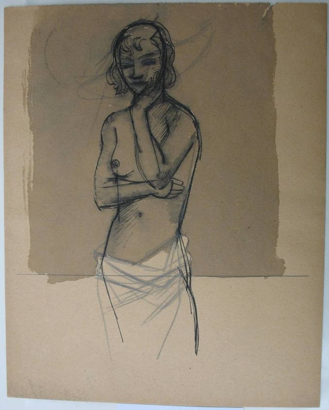 Augustus Peck (American, 1906–1975). <em>Torso of a Nude</em>, n.d. Ink and wash and graphite on paper, Sheet: 11 3/16 x 9 in. (28.4 x 22.9 cm). Brooklyn Museum, Dick S. Ramsay Fund, 39.569. © artist or artist's estate (Photo: Brooklyn Museum, CUR.39.569.jpg)