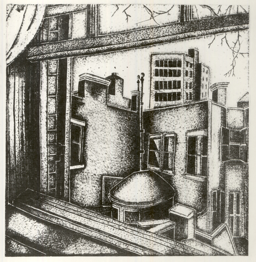 Pamela Ruby Bianco (American, born England, 1906–1994). <em>View from a Window</em>, ca. 1930–1940. Lithograph on paper, Overall: 12 13/16 x 10 5/8 in. (32.5 x 27 cm). Brooklyn Museum, Gift of Elizabeth Riefstahl, 40.350. © artist or artist's estate (Photo: Brooklyn Museum, CUR.40.350.jpg)