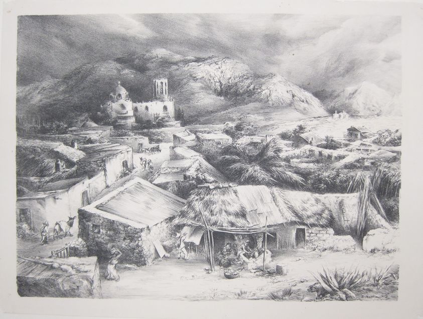 Ira Moskowitz (American, 1912–1985). <em>The Village of Zimapan, Mexico</em>, 1940. Lithograph on paper, Sheet: 12 5/8 x 17 in. (32.1 x 43.2 cm). Brooklyn Museum, Gift of the artist, 41.1171. © artist or artist's estate (Photo: Brooklyn Museum, CUR.41.1171.jpg)