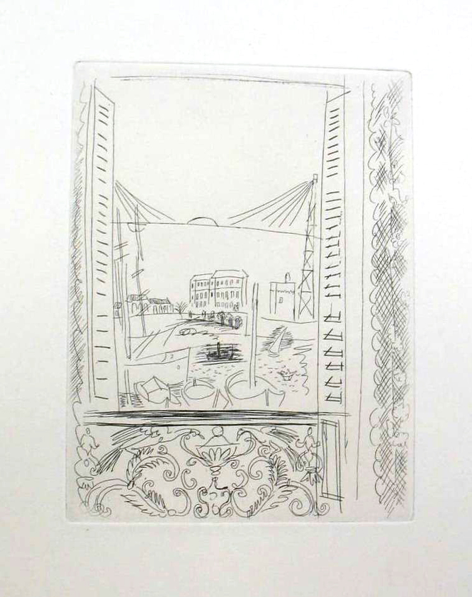 Raoul Dufy (French, 1877-1953). <em>Etching for Chapter IX of La Belle Enfant</em>. Etching, Sheet: 12 3/4 x 9 15/16 in. (32.4 x 25.2 cm). Brooklyn Museum, Charles Stewart Smith Memorial Fund, 41.858.10. © artist or artist's estate (Photo: Brooklyn Museum, CUR.41.858.10.jpg)