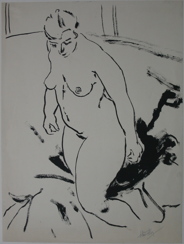 Hans Foy (American, 1894-1971). <em>Nude</em>, n.d. Ink on paper, sheet: 19 15/16 x 14 15/16 in. (50.6 x 37.9 cm). Brooklyn Museum, Gift of C. Phillip Boyer, 42.344. © artist or artist's estate (Photo: Brooklyn Museum, CUR.42.344.jpg)