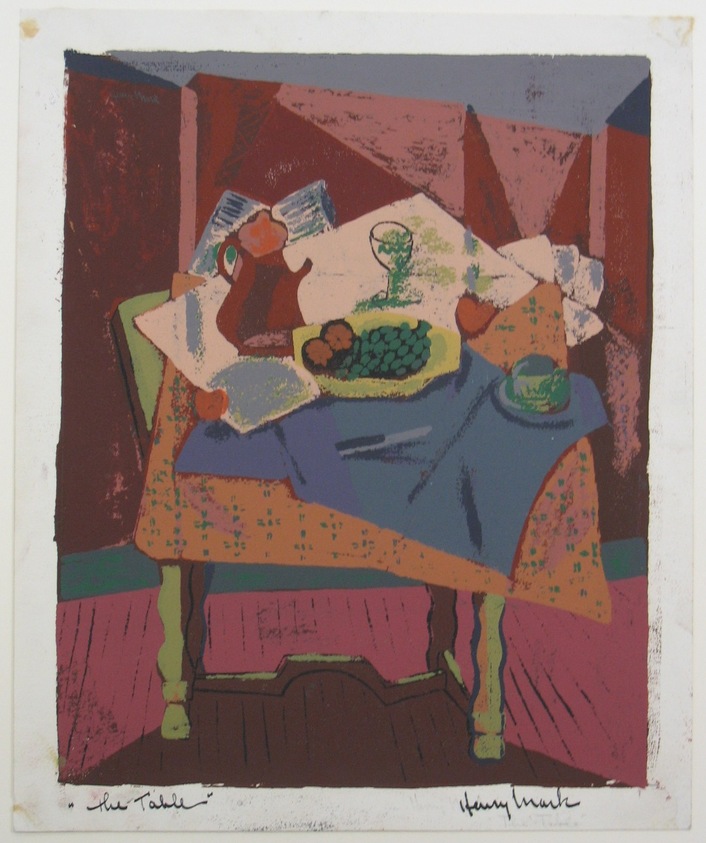 Henry Mark (American, born 1915). <em>The Table</em>, 20th century. Silkscreen on heavy wove paper, Image: 12 1/2 x 10 1/8 in. (31.8 x 25.7 cm). Brooklyn Museum, By exchange, 43.160. © artist or artist's estate (Photo: Brooklyn Museum, CUR.43.160.jpg)