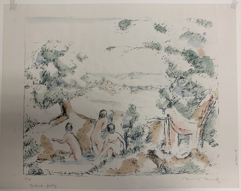 Willi Nowak (Czech, 1886-1977). <em>Bathers in a Landscape</em>, 20th century. Lithograph and watercolor wash on paper, sheet: 10 13/16 x 13 9/16 in. (27.5 x 34.5 cm). Brooklyn Museum, Anonymous gift, 43.170.3. © artist or artist's estate (Photo: , CUR.43.170.3.jpg)