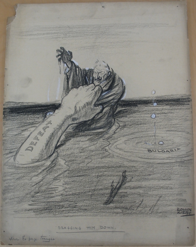 Rollin Kirby (American, 1875–1952). <em>Dragging Him Down</em>, early 20th century. Charcoal and gouache over graphite on paperboard, sheet: 19 13/16 x 14 15/16 in. (50.3 x 37.9 cm). Brooklyn Museum, Gift of the artist, 44.8.13. © artist or artist's estate (Photo: Brooklyn Museum, CUR.44.8.13.jpg)